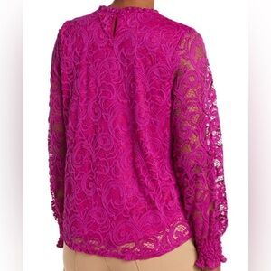 NWOT - Adrianna Papell Raspberry Lace Ruffled Neck Top - size L